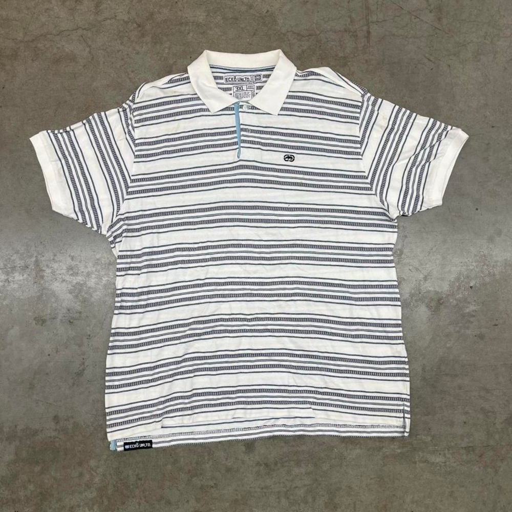 Ecko Unltd. polo shirt striped white and blue Y2K‎ Men's Size 3XL